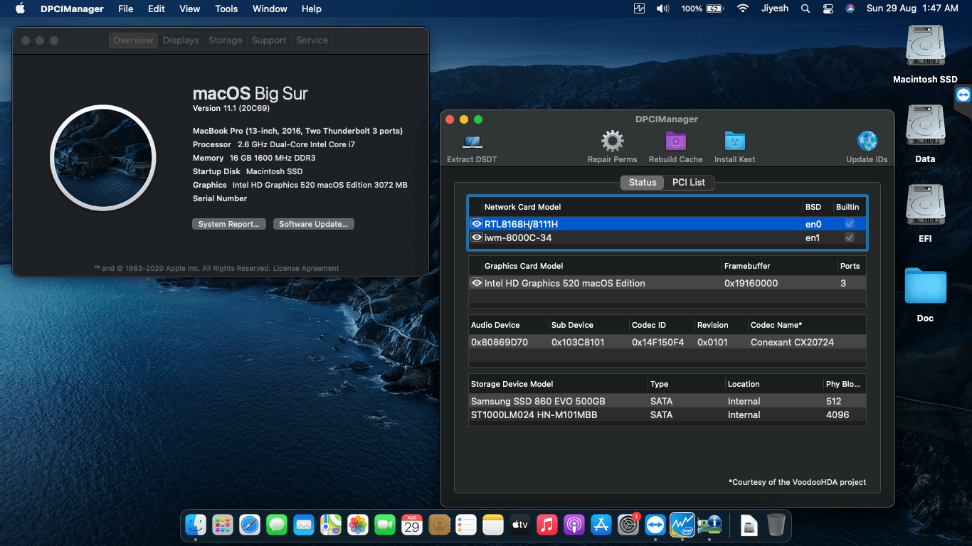Success Hackintosh macOS Big Sur 11.1 Build 20C69 in HP ProBook 450 G3
